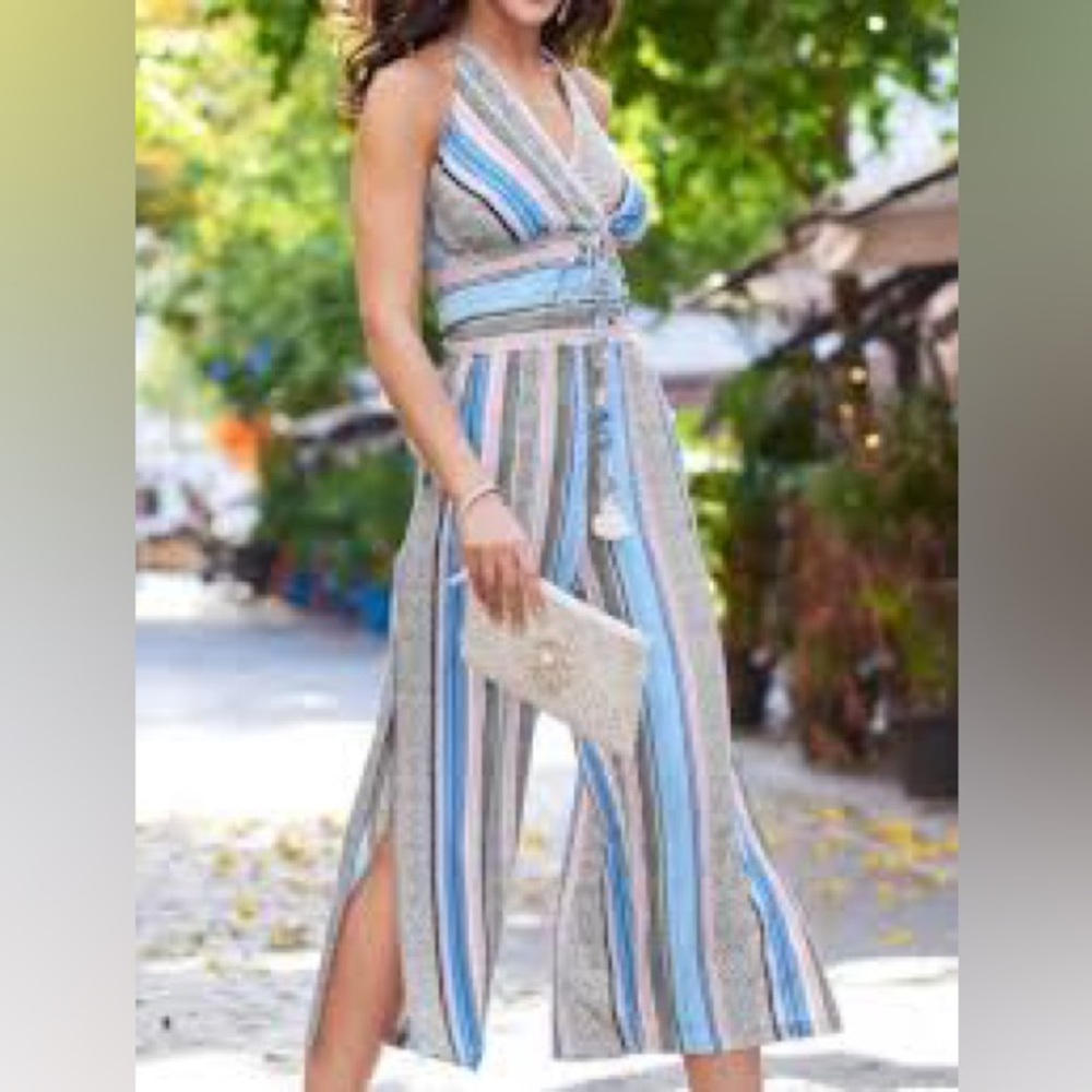 Venus Multicolor Striped Capris Length Jumpsuit - image 1